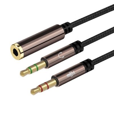 High Quality Nylon Braided Splitter 1 Mujer a 2 Hombres auriculares 3.5mm Jack Audio Mic Cable para teléfono