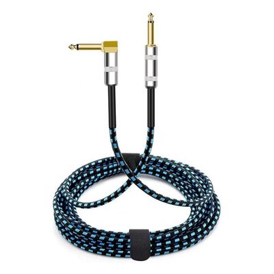 10FT Durable azul trenzado 90 grados en ángulo recto 1/4 TS Jack Instrumentos eléctricos Guitar Patch Cable