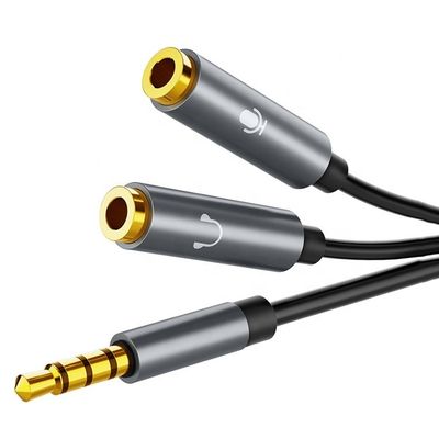 Y Splitter 4 Poles Micrófono estéreo 1 Hombre a 2 Mujer 3.5mm Jack Cable de audio para auriculares