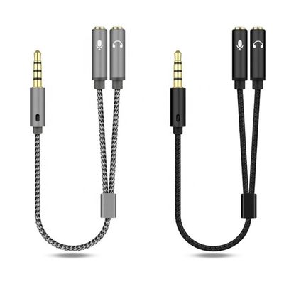 1 entrada a 2 salida Y forma 3.5 mm AUX Stereo Audio Mic Audífonos Splitter Adaptador de cable
