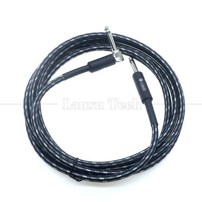 L forma 90 grados ángulo recto a recto duradero chaqueta trenzada 6.35mm Ts Jack instrumento guitarra eléctrica parche de audio cable