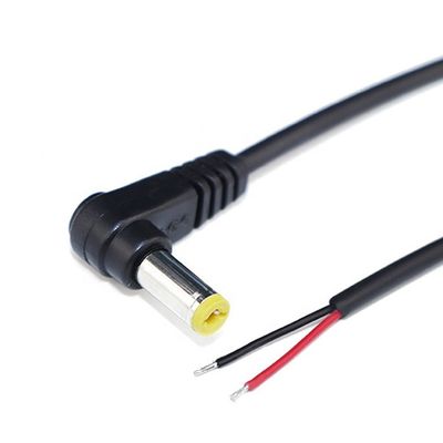 Ángulo de 90 grados Hombre DC 2.1x5.5 Jack de barril para abrir cable de extremo desnudo de alambre enlatado