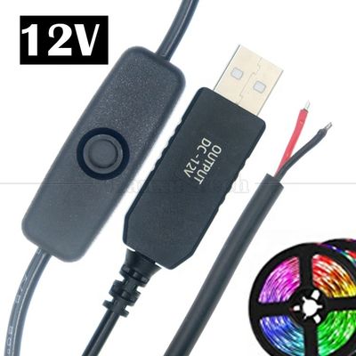 12V de luz de banda led de energía encendida apagada conmutador de conector USB a cable de carga de convertidor de alambre abierto