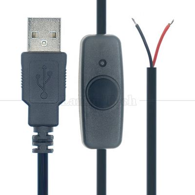 Capa de caucho de silicona impermeable en apagado Push Button Switch 5V USB para abrir cables desnudos de 2 pines Cable final para lámpara de luz LED