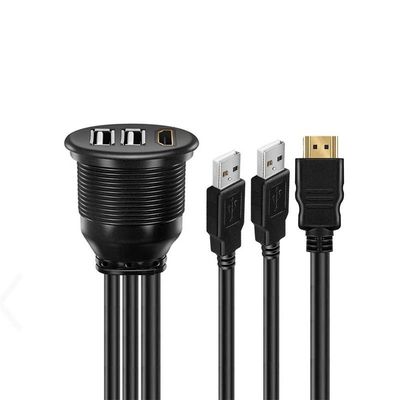 3 puertos USB 2.0 masculino a USB 2.0 femenino cable de extensión impermeable con panel de montaje de descarga para automóviles camiones barcos computadoras de motocicletas