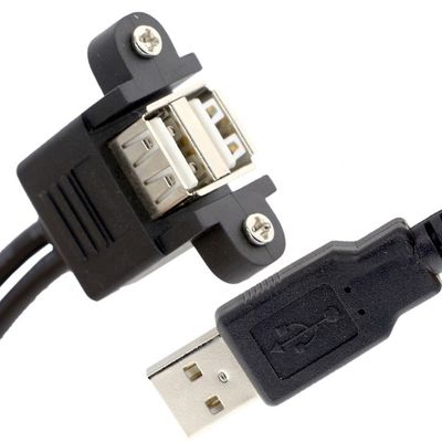 Bloqueo por tornillo 0.5M 1M Cables de extensión de panel USB 2.0 de doble montaje de hombre a mujer