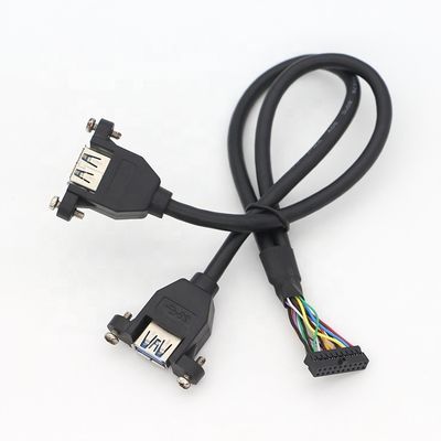 OEM para el bloqueo de tornillo de doble USB 3.0 Tipo A de panel de montaje de cable femenino con conector Molex