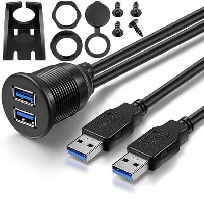 Panel de salpicadero de automóviles masculino a femenino impermeable Dual USB 3.0 Cable de extensión de montaje con chorro para motocicleta