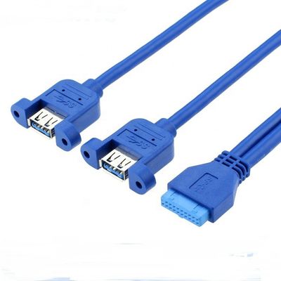 Montaje de panel doble USB 3.0 A Femenino a IDC 20 PIN Femenino Cable de placa base para computadora