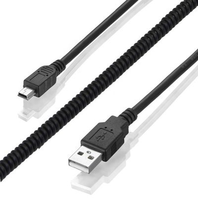 Carga de datos en espiral de resorte de alta calidad Mini USB 2.0 Cable de cargador de extensión para cámara PS3