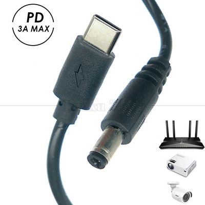PD Cargar 3A 9V 12V 15V 20V USB Tipo C a DC 5.5x2.1mm Jack Adaptador Convertidor de cable para el router Wifi Modem Proyector de la cámara