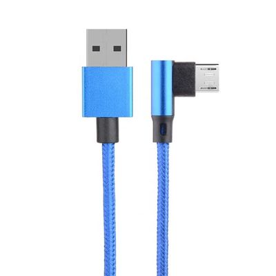 Carga rápida 2.4A de nylon trenzado en forma de L ángulo izquierdo Micro b a USB A cable de carga de datos masculino para teléfono