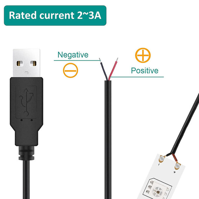 5V USB para abrir cables desnudos de lata despojados de cables de carga de energía de cola de cerdo para lámpara de luz de banda LED 5