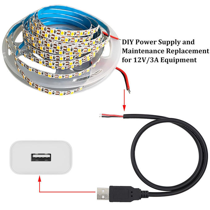 5V USB para abrir cables desnudos de lata despojados de cables de carga de energía de cola de cerdo para lámpara de luz de banda LED 2