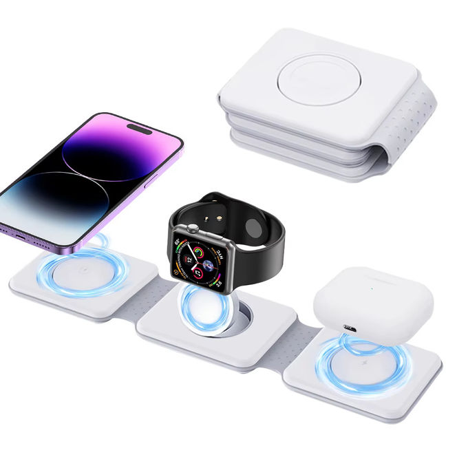 Cargador inalámbrico plegable magnético 3 en 1 iPhone 12-15 15w Estación de carga inalámbrica rápida Cargadores inalámbricos portátiles 5