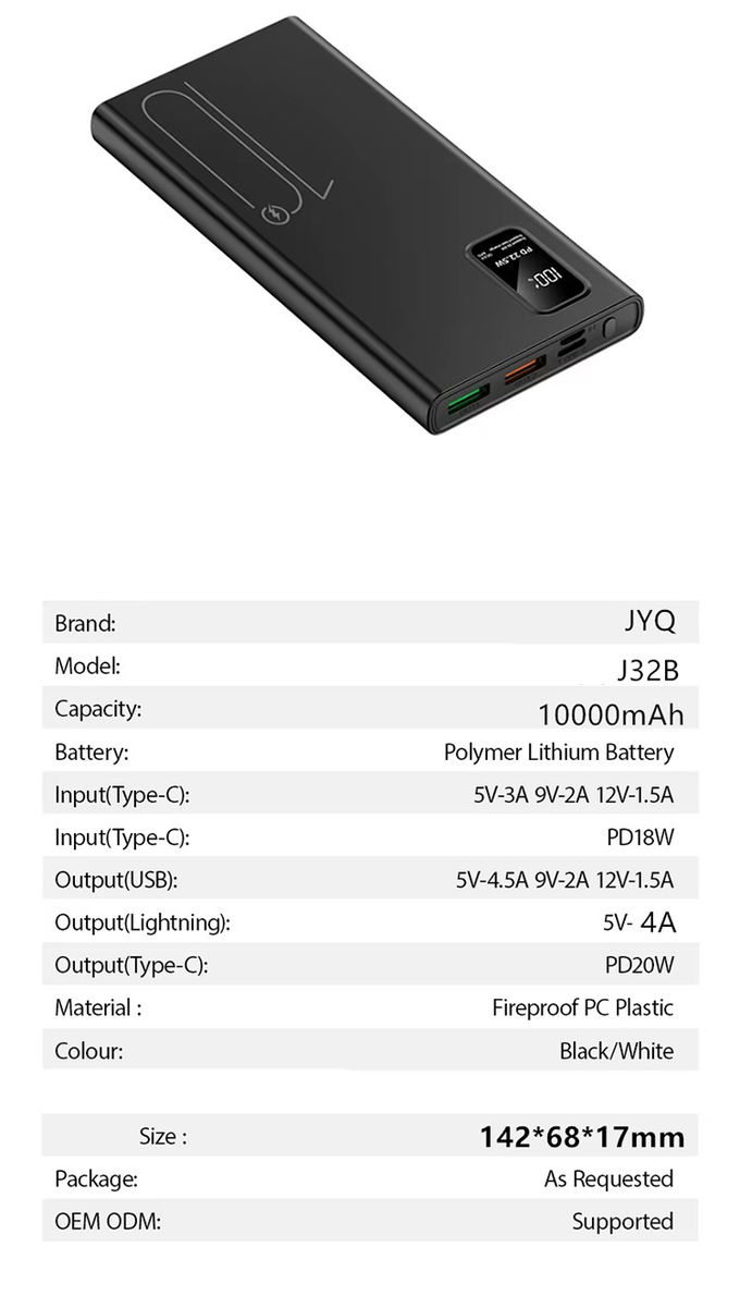Exterior portátil 10000mah PowerBank LED Display PD QC3.0 22.5W Carga rápida Bancos de energía delgados 10000mAh Cargador USB-C para iphone 15 7
